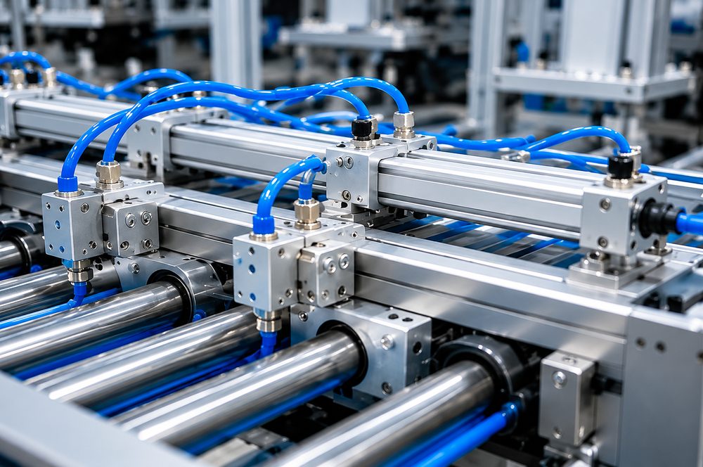 Conveyor and roller line driven by blue PU tube