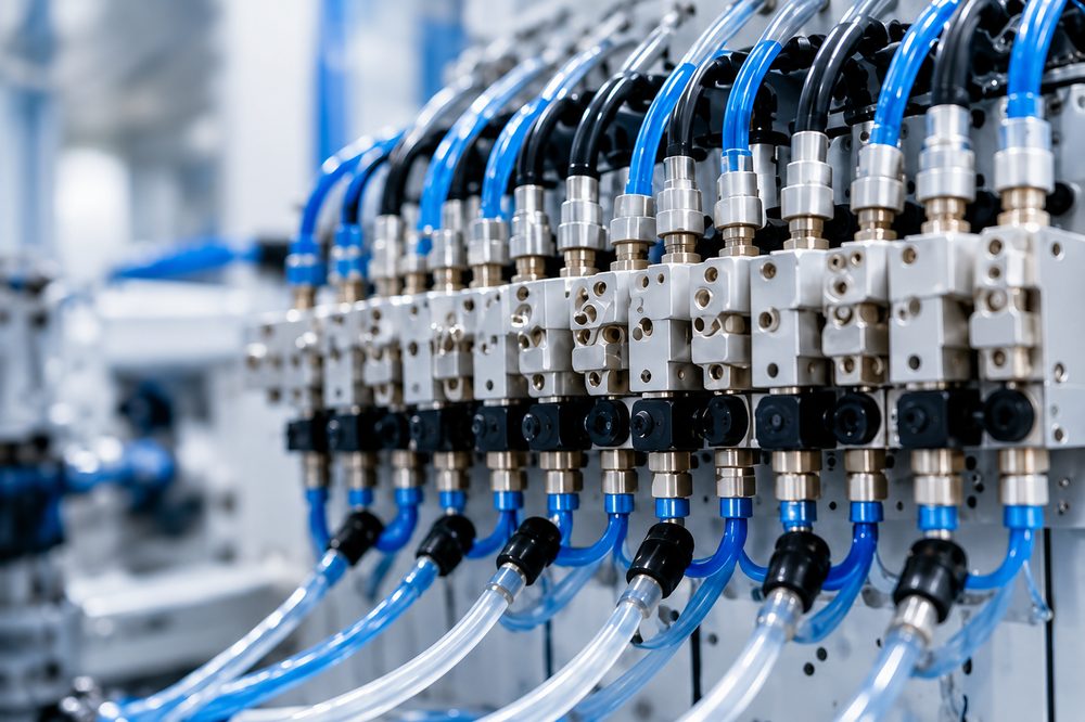 Valve manifold bank connected with PU tube