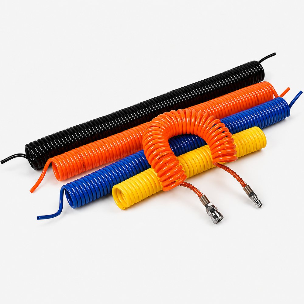 PU coil hose assembled with quick-connect couplers