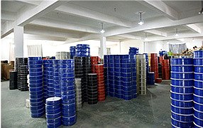 Finished tube reels stacked in stock