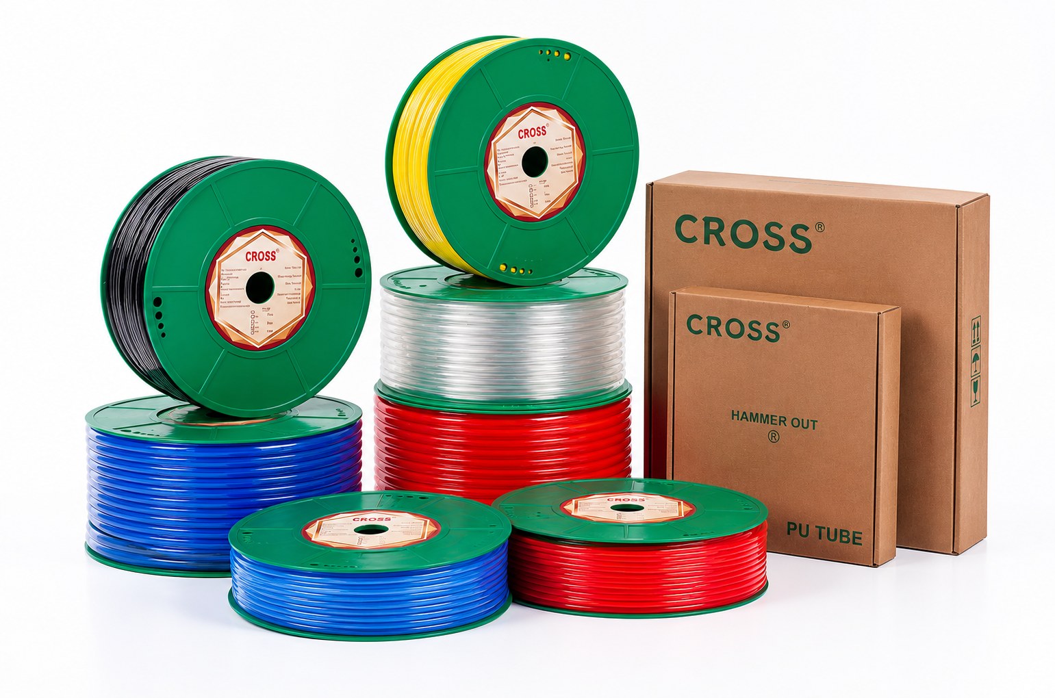 CROSS-branded PU tube reels and packaging in the standard colour range